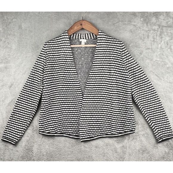 Chico's Open Front Knit Cardigan Sweater Women's 2 US Medium Black White Striped - Picture 1 of 8